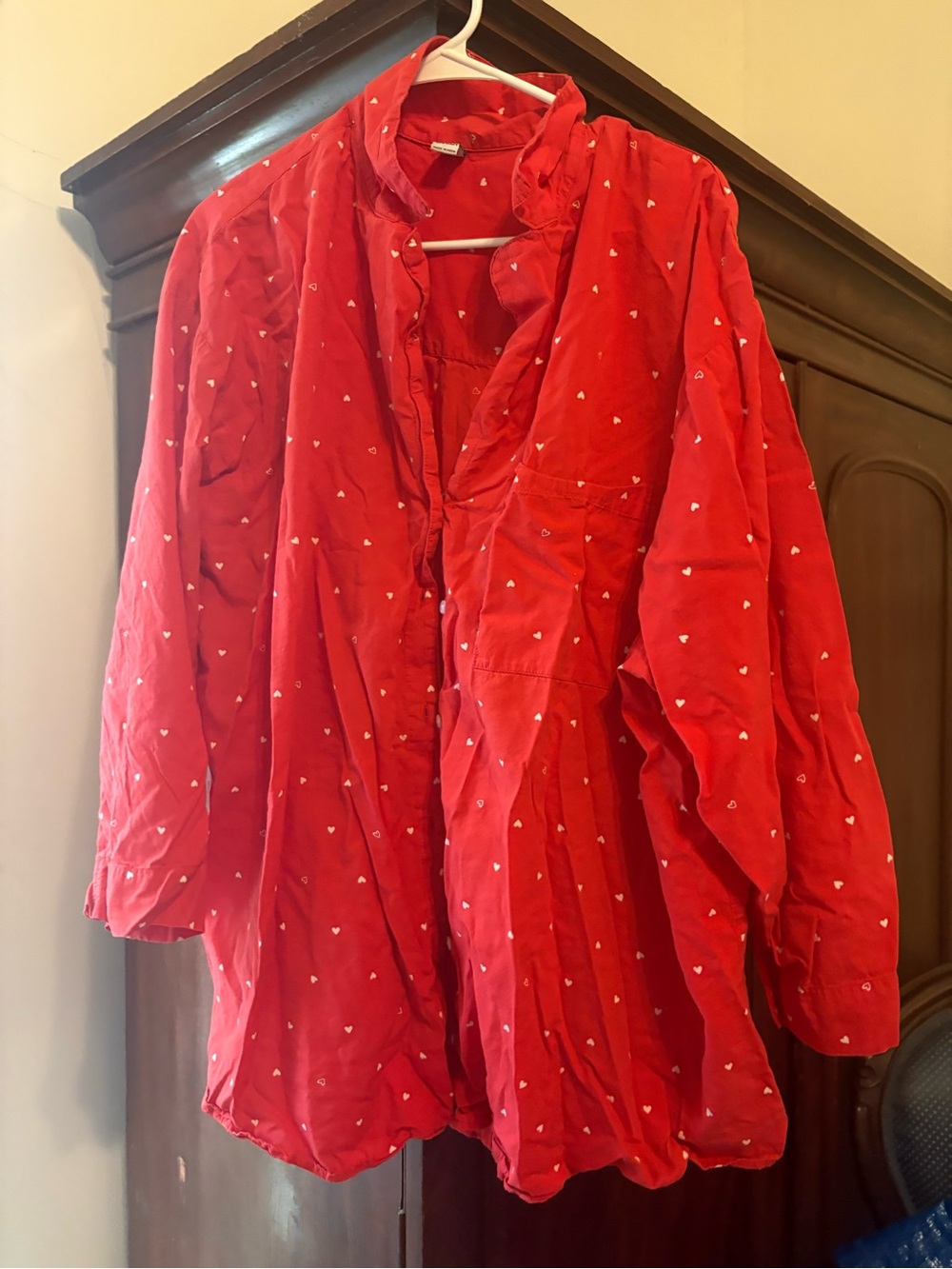 Old Navy Red Button-Down Shirt with White Heart Print